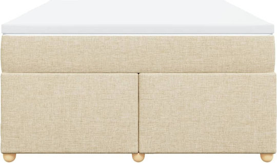 Vidaxl Pat Boxspring cu Saltea Crem 160x200cm Material Textil 1 Bucată Dublu Crem