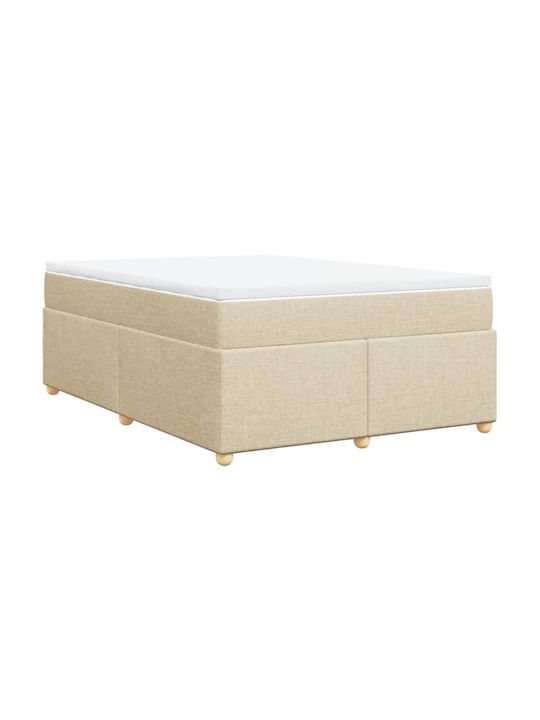 Vidaxl Boxspringbett mit Matratze Creme 160x200cm Stoff 1 Stück Doppelbett Creme