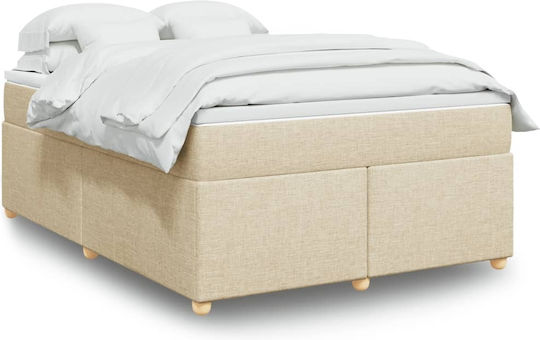 Vidaxl Pat Boxspring cu Saltea Crem 160x200cm Material Textil 1 Bucată Dublu Crem