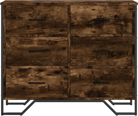Wooden Chest of Drawers with 6 Drawers Smoked Oak 91x35.5x74.5cm