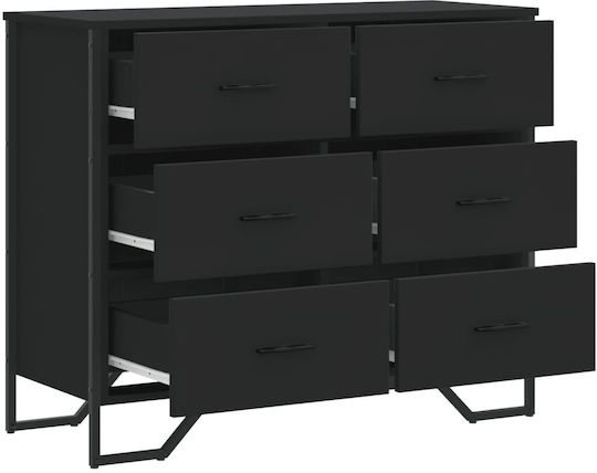 Wooden Chest of Drawers with 6 Drawers Black 91x35.5x74.5cm