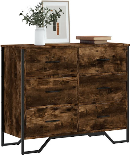 Wooden Chest of Drawers with 6 Drawers Smoked Oak 91x35.5x74.5cm
