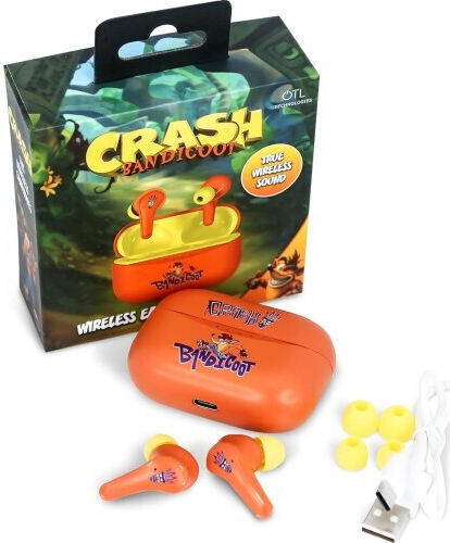 OTL Crash Bandicoot In-ear Bluetooth Handsfree Ακουστικά με Θήκη Φόρτισης Πορτοκαλί
