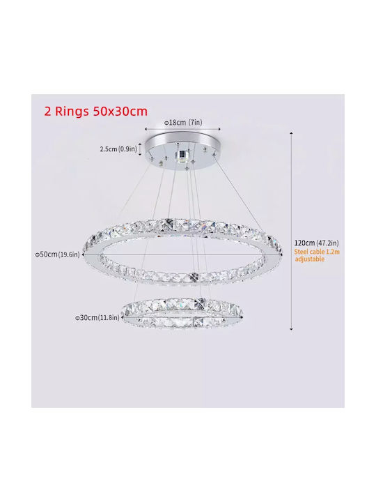 Modern Led Crystal Chandelier 50x30cm Stainless Steel Energy Efficient 2rings 50x30cm Cold White