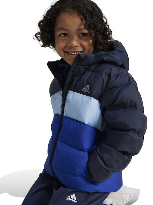Down Kids Sports Coat with Hood Blue