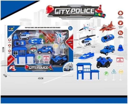 Police Vehicles Set Pullback Road Signs Pumps Accessories 6pcs 45x32x6cm