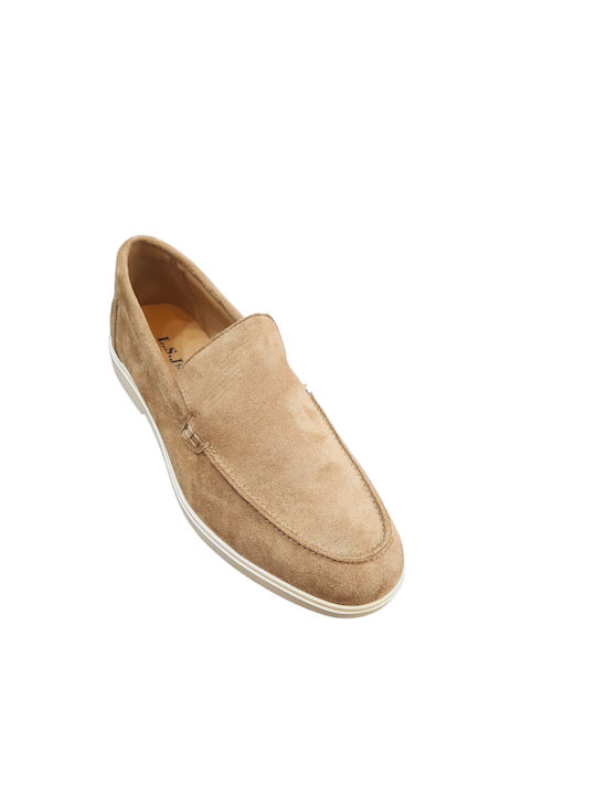 L.S.J SHOES Men's Suede Moccasins Beige