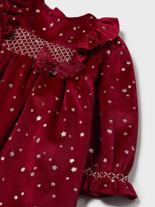 Children's Dress Long Sleeve Velvet Cherry