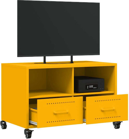 Stand TV Metalic Cu Roți Galben Muștar L68xA39xÎ43.5cm