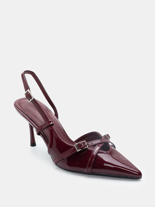 Luigi Pumps mit Riemchen & hoher Absatz Burgundisch