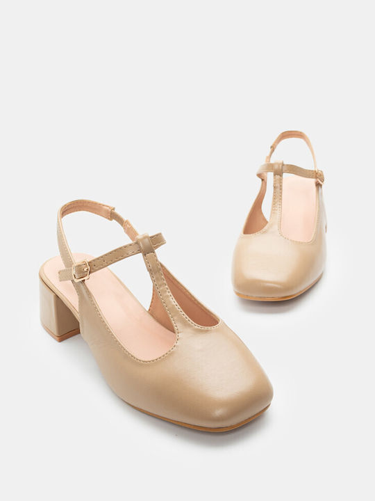 Luigi Pumps mit Riemchen & mittelhoher Absatz Beige