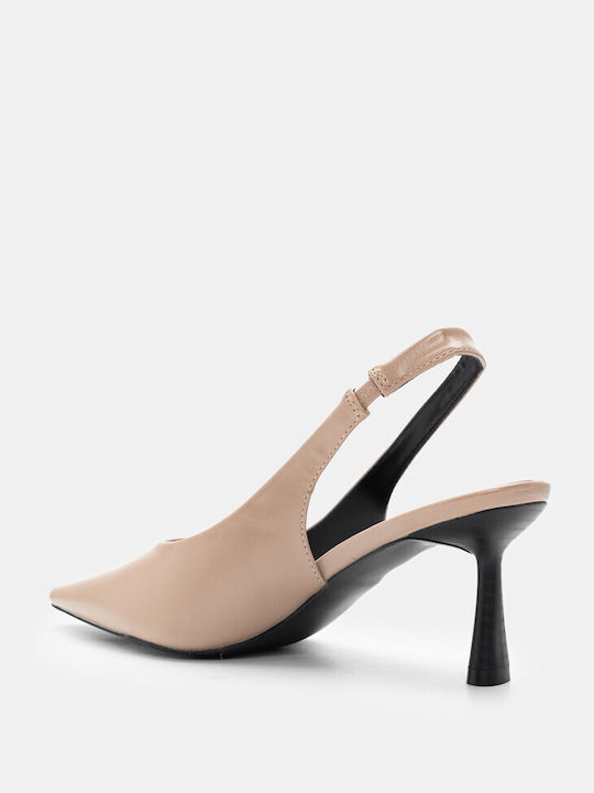 Luigi Synthetic Leather Pointed Toe Beige Medium Heels