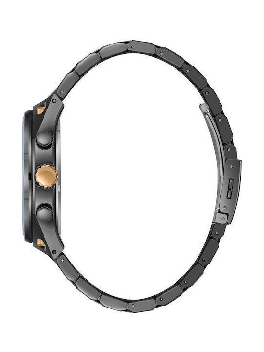Lee Cooper Dual Time Men's Watch Chronograph Battery with Black Metal Bracelet