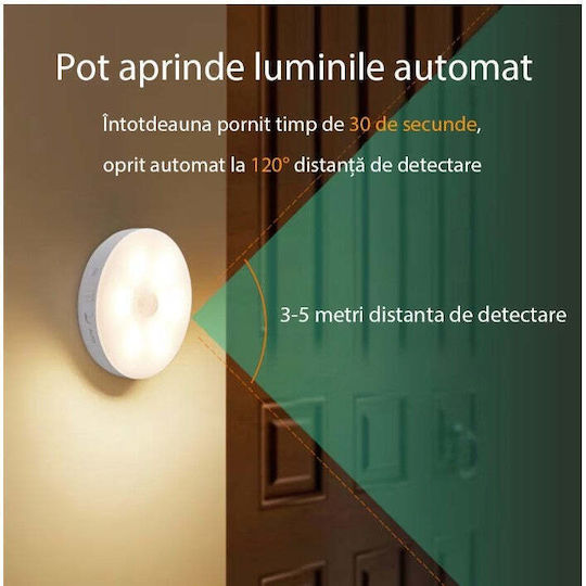 Reîncărcabil LED Lumină de noapte Comutator cu Alimentare cu baterie și Senzor de mișcare 1buc