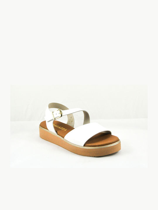 Ragazza Leather Women's Sandals with Ankle Strap White