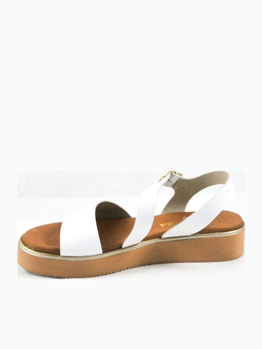 Leder Flache Sandalen für Damen mit Riemen in Weiß Farbe