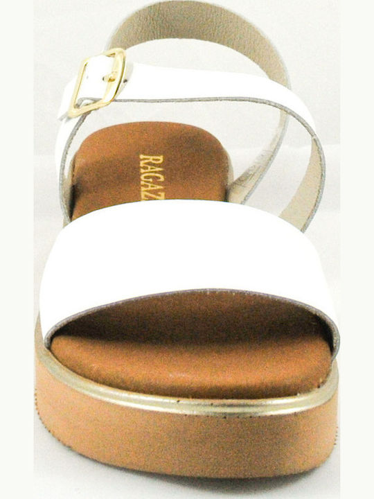 Leder Flache Sandalen für Damen mit Riemen in Weiß Farbe
