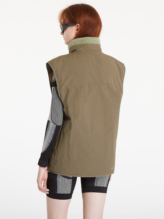City Escape Reversible Vest Κοντό Γυναικείο Αμάνικο Μπουφάν Διπλής Όψης για Χειμώνα Tent Green / Olive Strata