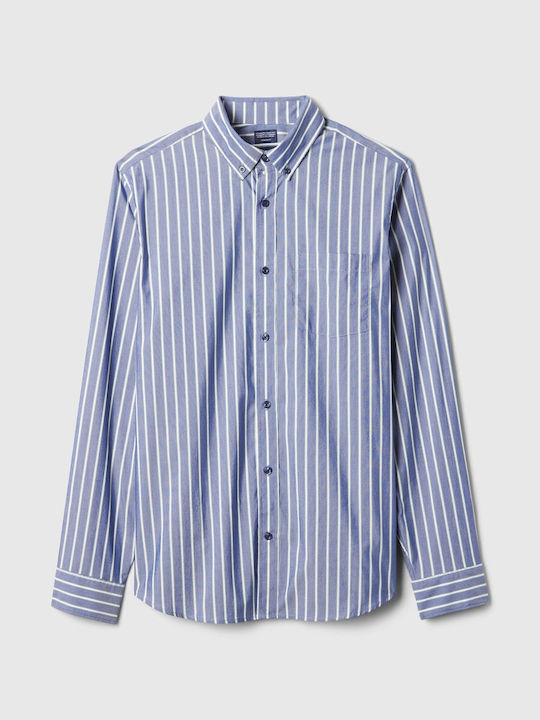 Long-sleeved Cotton Shirt Striped Blue