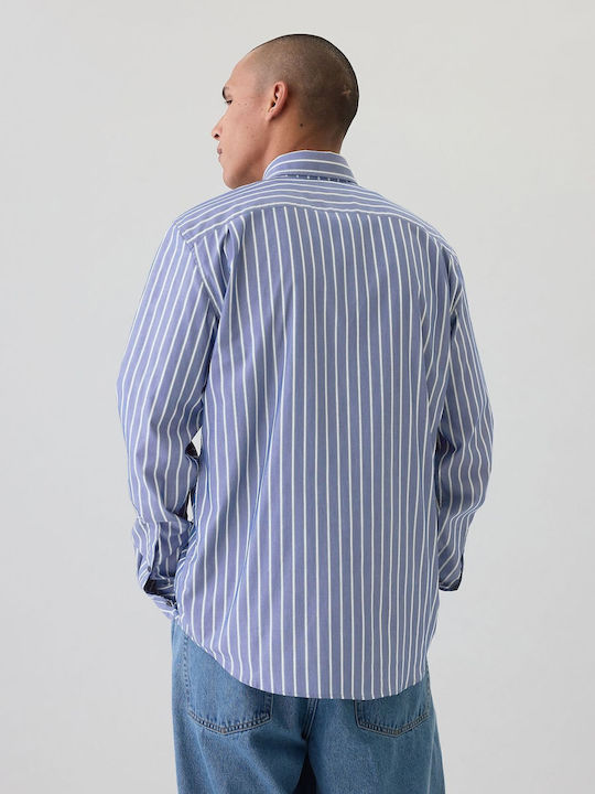 Long-sleeved Cotton Shirt Striped Blue