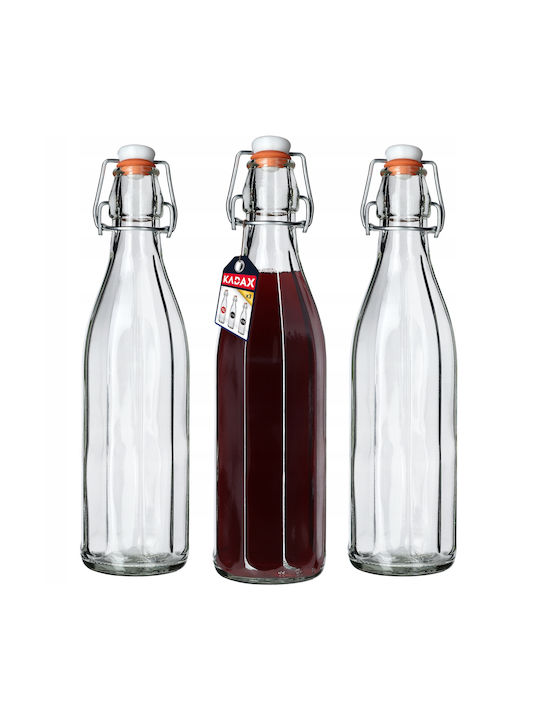 Kadax Flasche Wasser Glas mit Korken Transparent 1000ml 3 Stück