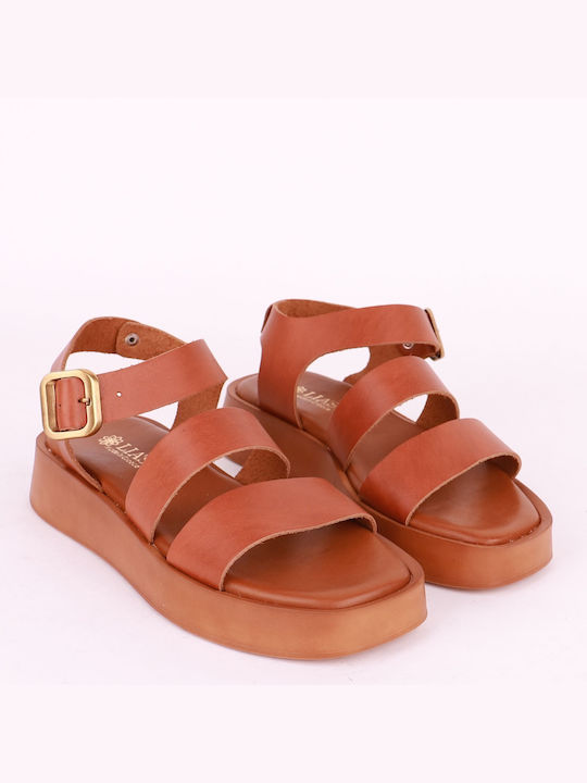 Lia's Leder Damen Flache Sandalen mit Riemen in Tabac Braun Farbe