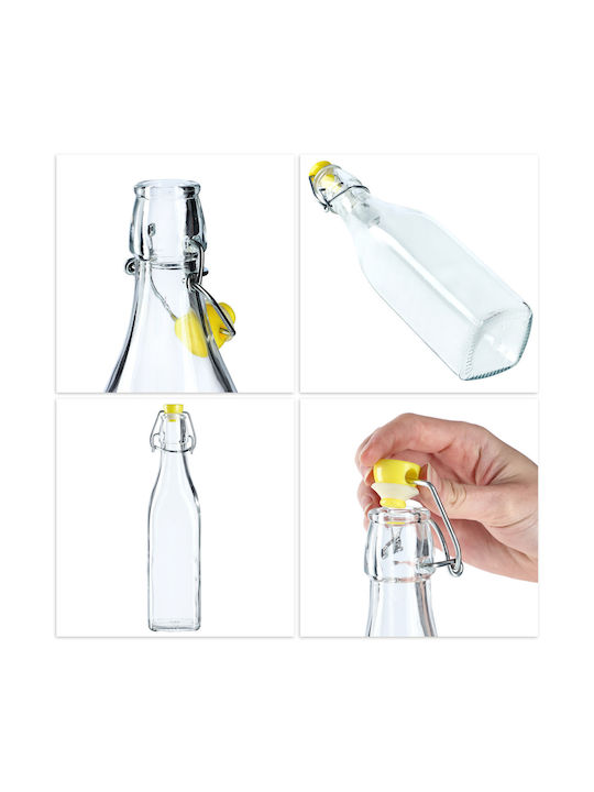 Kadax Μπουκάλι Νερού Γυάλινο με Κλιπ Διάφανο 500ml 3 Τεμάχια