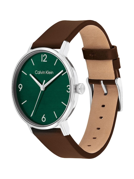 Calvin Klein Modern Herrenuhr 42mm Batterie mit Braun Lederarmband