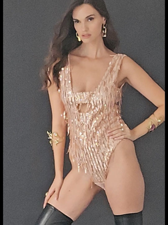 Bodysuit with Open Back Gold