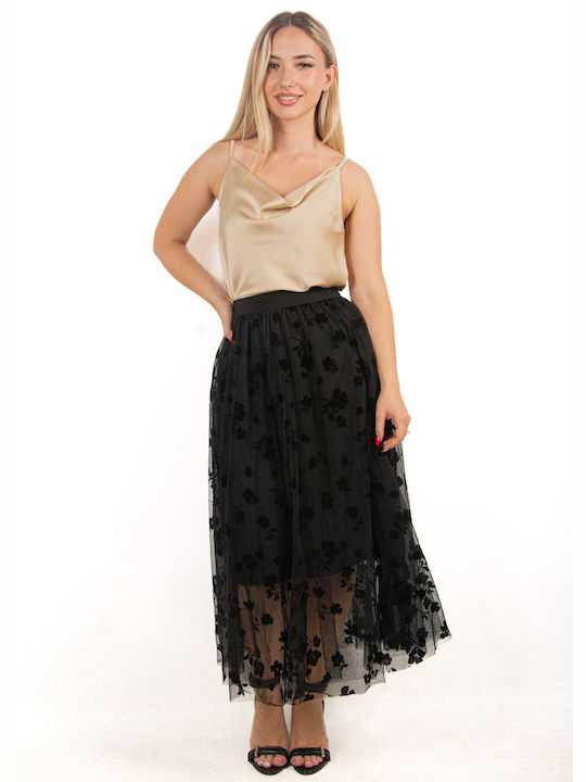 Ellen Fustă cu Tulle Floral Black