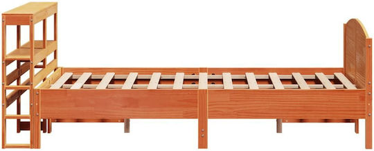 King Size Holzbetten Braune Kiefer mit Lattenrost für Matratze 190x190cm