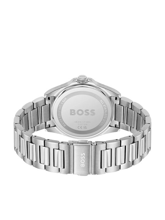 Boss Strike Ανδρικό Ρολόι 41mm Χρονογράφος Μπαταρίας με Ασημί Μεταλλικό Μπρασελέ