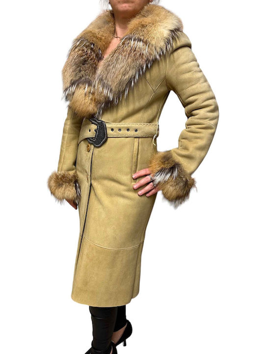 Mouton Frauen Beige Jacke mit Pelzdetails