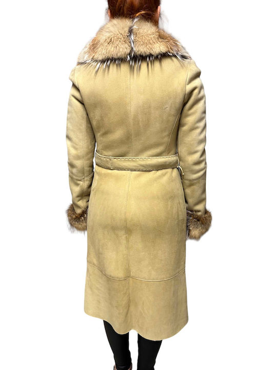 Mouton Frauen Beige Jacke mit Pelzdetails