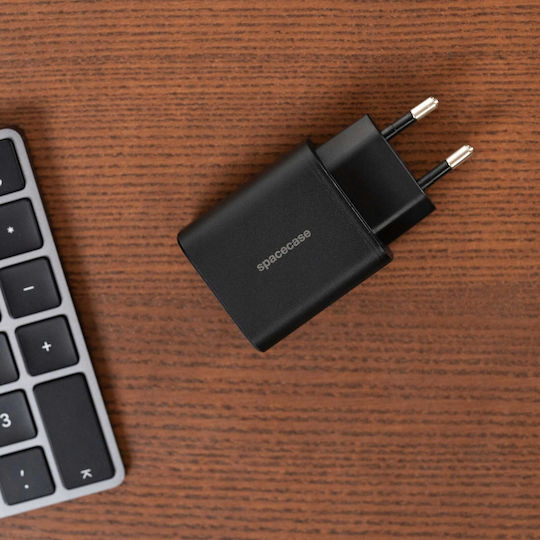 Spacecase Зарядно без кабел с USB-A порт и 2 USB-C порта 30W Черен (SC003B)