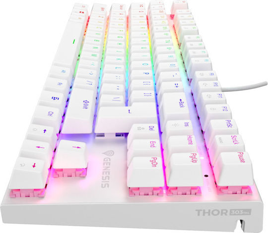 Genesis Thor 303 Gaming Μηχανικό Πληκτρολόγιο Tenkeyless με Outemu Peach Silent διακόπτες και RGB φωτισμό (Αγγλικό US) Λευκό
