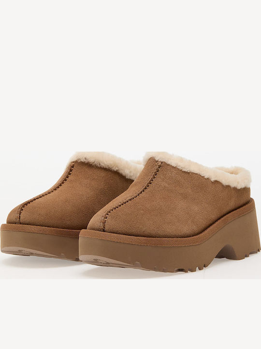 New Heights Cozy Clog Closed Leather Women's Slippers Brown