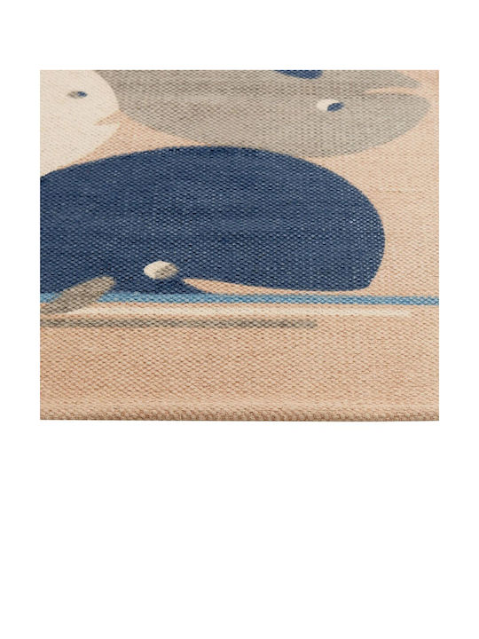 Cotton Children's Rug Whale Motif 80 X 150 Cm Beige Seai