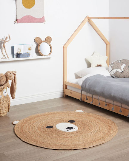 Round Children's Rug Made of Jute Bear Diameter 120 Cm Beige Kosalar