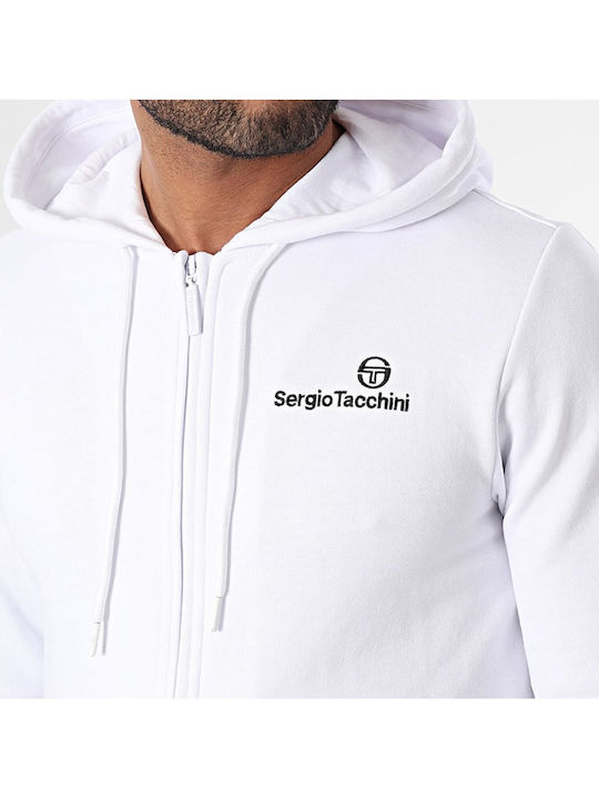 Sergio Tacchini Men's Sweatshirt Jacket with Hood and Pockets White