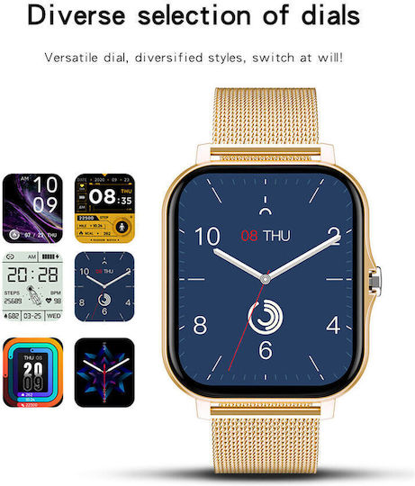 Y13 Stainless Steel Smartwatch with Heart Rate Monitor Gold