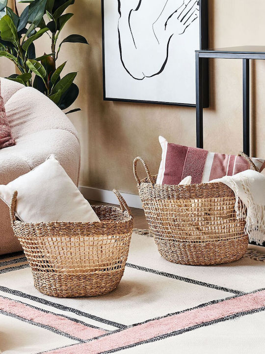 Beliani Set of Decorative Baskets Straw with Handles Beige 2pcs