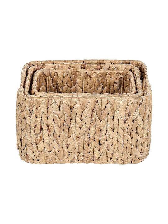 Beliani Set of Decorative Baskets Straw with Handles Beige 3pcs
