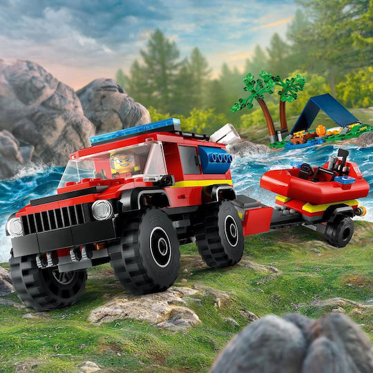 LEGO City 4x4 Пожарен Камион с Спасителна Лодка за 5+ Години 301 Бройки