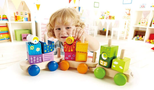 Hape Cuburi De Construit Fantasia Train Din Lemn Pentru 1.5+ Ani 17 Bucăți