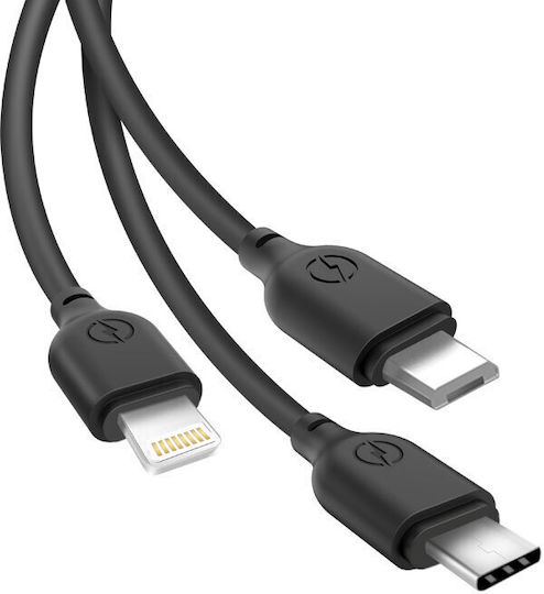XO Regular USB to Lightning / Type-C / micro USB Cable Μαύρο 1m (NB103 3in1)