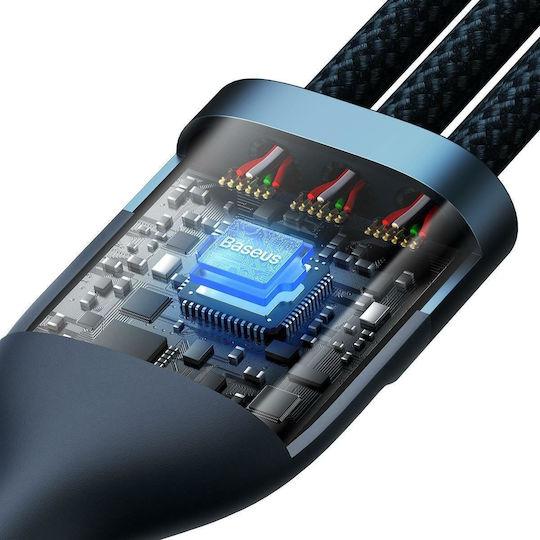 Baseus Flash Series II Braided USB to Lightning / Type-C / micro USB Cable Μπλε 1.5m (CASS030203)