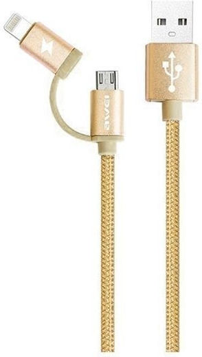 Awei CL-930C Braided USB to micro USB / Lightning Cable Χρυσό 0.2m