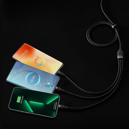 Baseus Flash Series II Braided USB to Lightning / Type-C / micro USB Cable Μαύρο 1.5m (CASS030201)