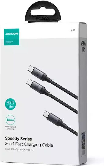 Joyroom SA21-1T2 Braided USB to Type-C Cable Μαύρο 1.5m